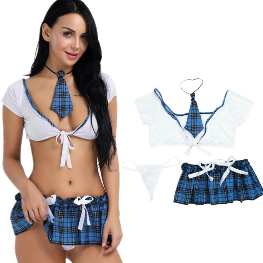 4pc lingerie set sexy plaid schoolgirl outfit